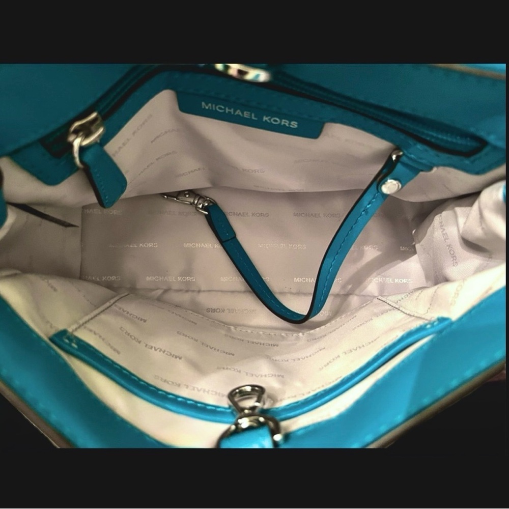 Michael Kors Teal Floral Embellished Satchel - Picture 6 of 10